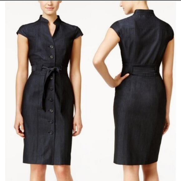 Calvin Klein Dresses & Skirts - Calvin Klein Charcoal Grey Black Button Up Bodycon Midi Dress Size 8
